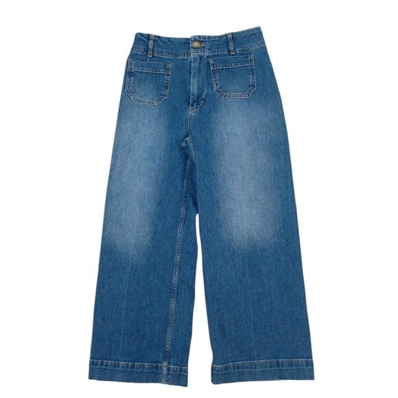 Pilcro Jeans Womens 28 Blue Denim High Rise Wide Leg Crop Stretch Made In Turkey - Picture 1 of 11